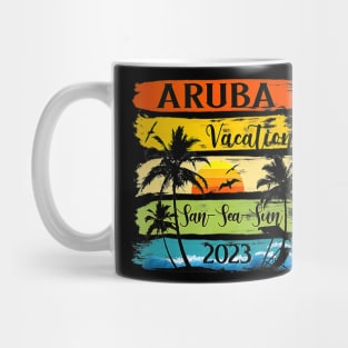 Retro Aruba Family Vacation 2023 Sunset Beach Summer Trip Mug